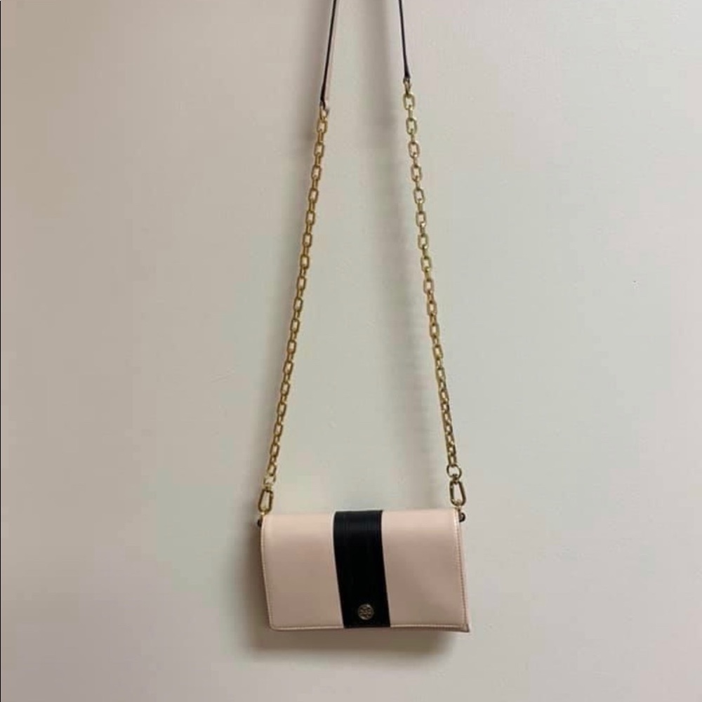 Tory Burch blush Robinson wallet on chain